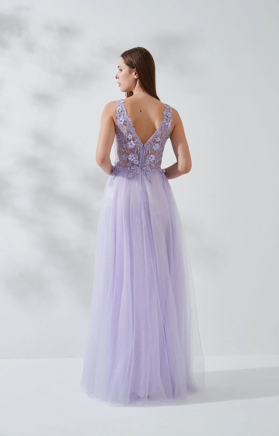 A-line Wide Shoulder Straps 3D Floral Embroidered Sequin Prom Dress