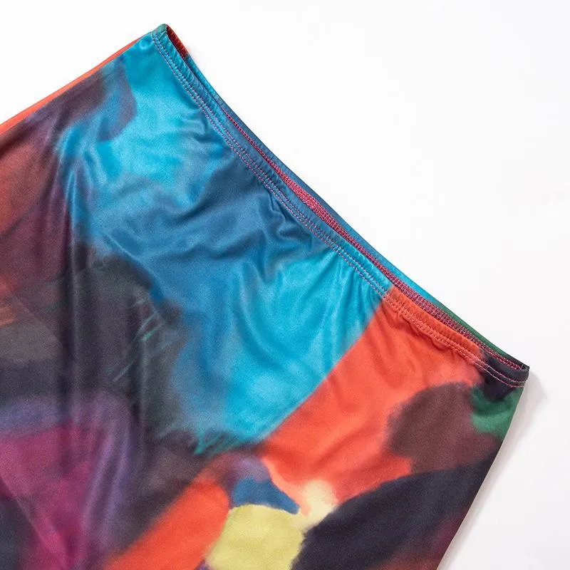 Abstract print low rise contrast maxi skirt y2k 90s Revival Techno Fashion