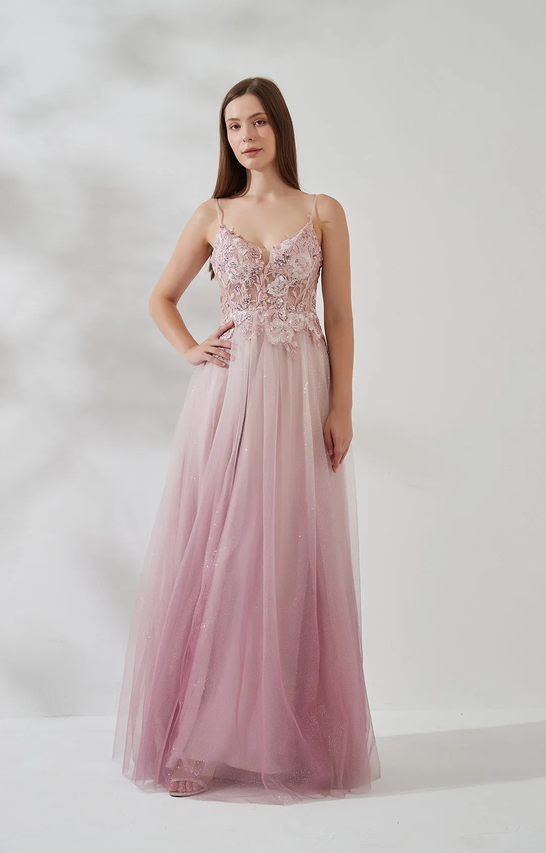Adjustable Spaghetti Straps V Neck Floor-length Prom Dress