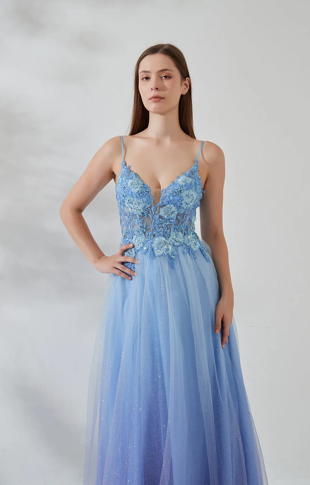 Adjustable Spaghetti Straps V Neck Floor-length Prom Dress