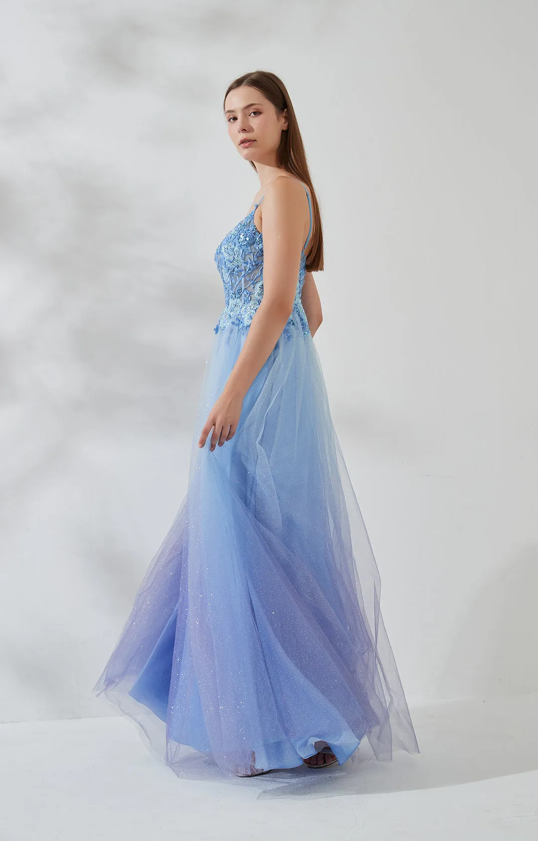 Adjustable Spaghetti Straps V Neck Floor-length Prom Dress