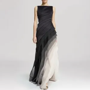 BellaGrace Sleeveless Chiffon Maxi Dress  Layered Pleated Gown for Parties