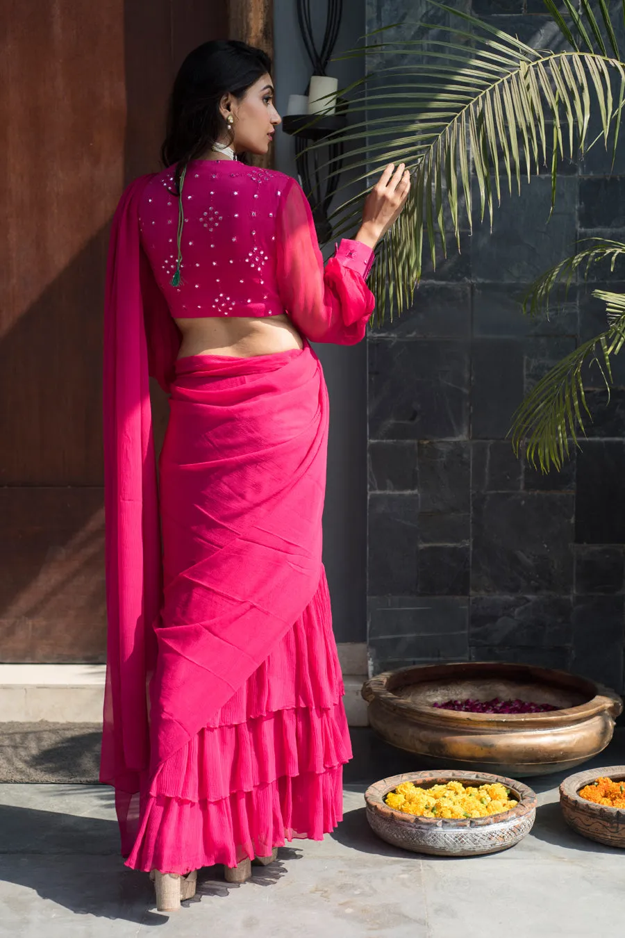 Chiffon layered drape saree