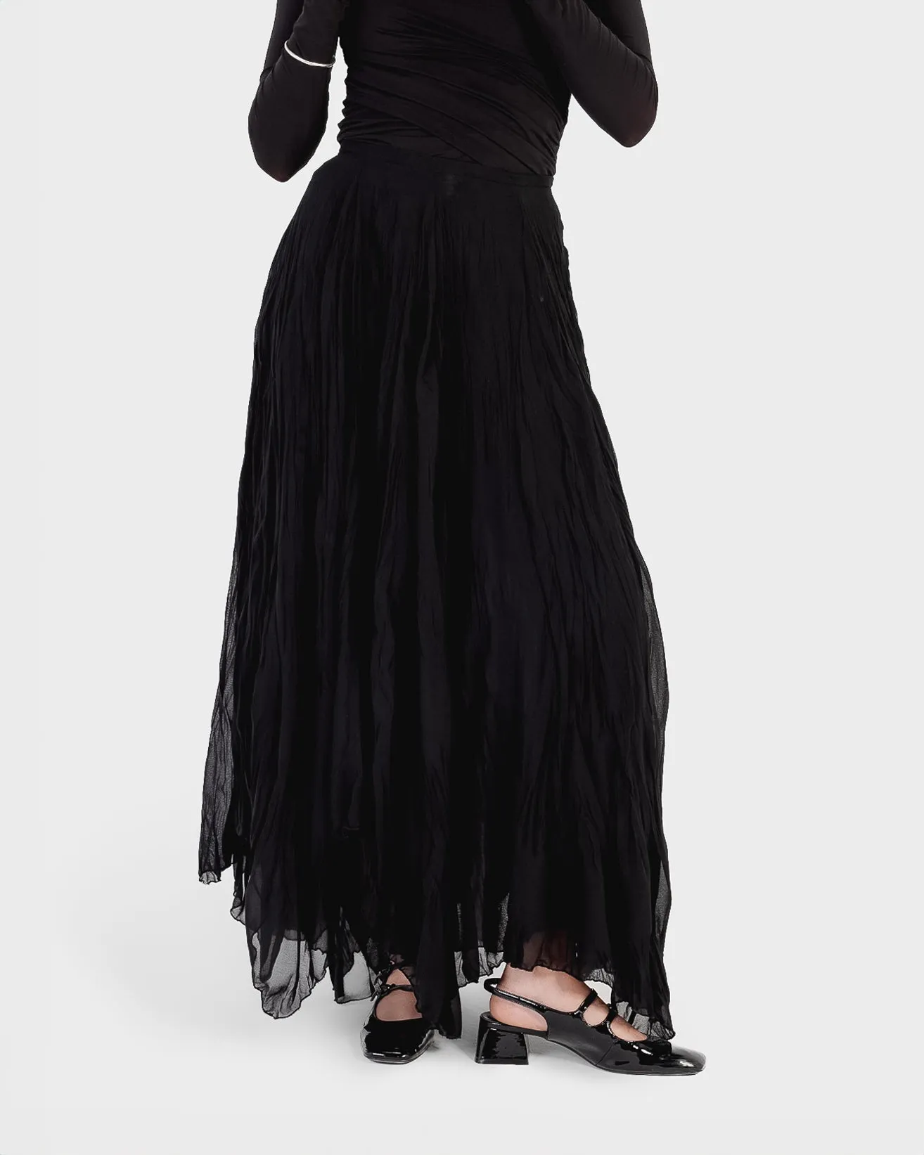 Crinkled Chiffon Skirt in Black