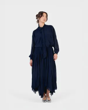 Crinkled Chiffon Skirt in Navy