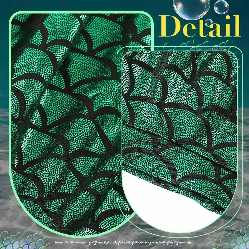 GRAEEN Green Mermaid Skirts Fish Scale Skater Skirts Sparkly Flared Pleated Mini Skirt Party Costumes Skirt