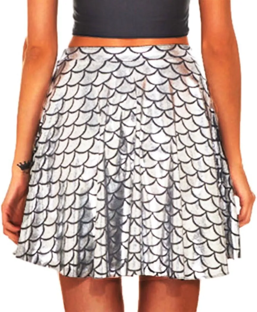 GRAEEN Green Mermaid Skirts Fish Scale Skater Skirts Sparkly Flared Pleated Mini Skirt Party Costumes Skirt