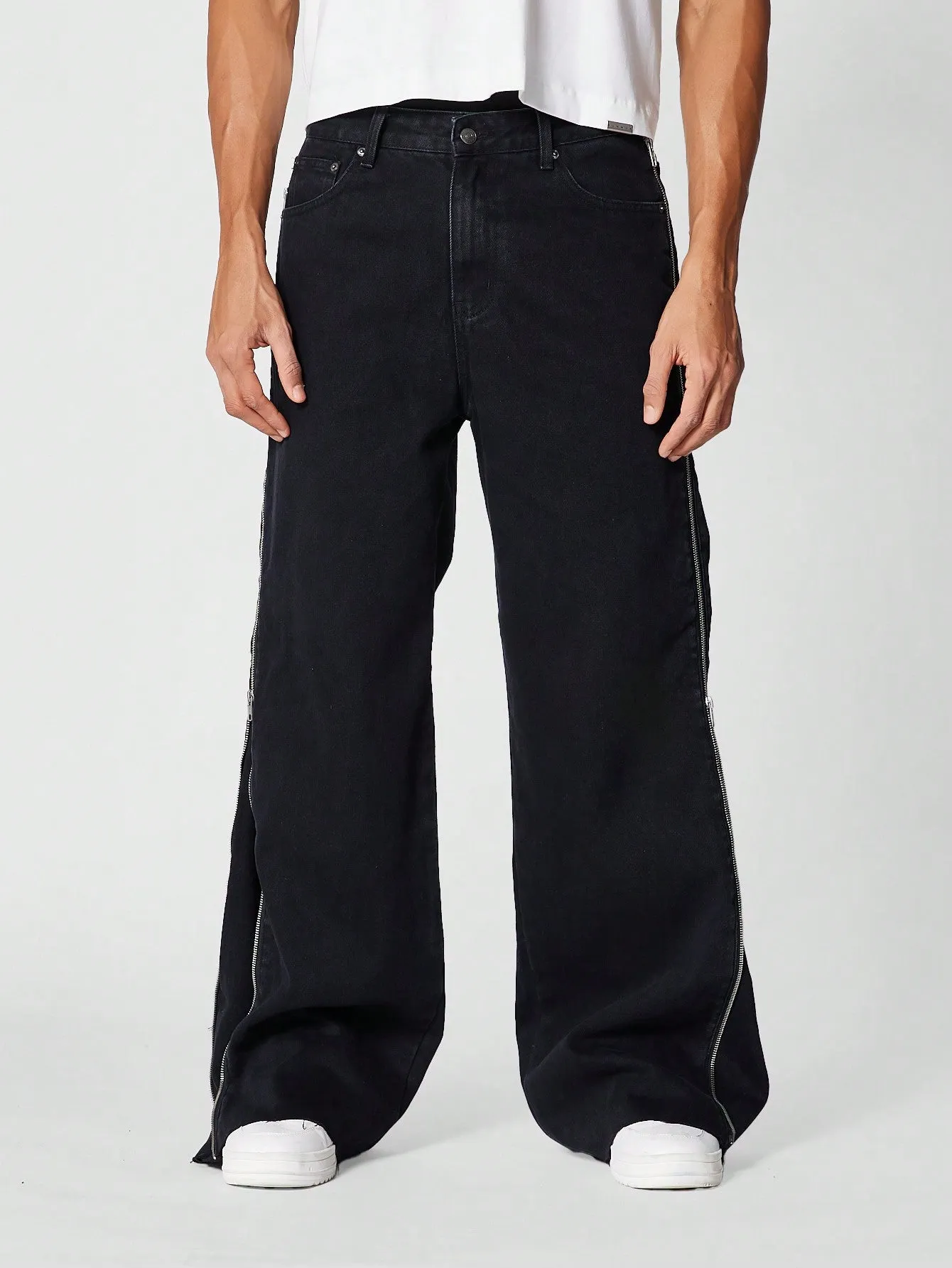 Grudge Black All Zipper Baggy Fit Denim