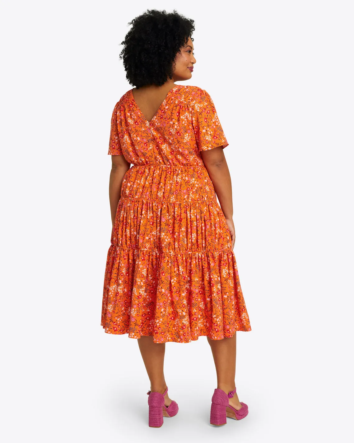 Margo Flutter Sleeve Dress in Apricot Pansy Floral