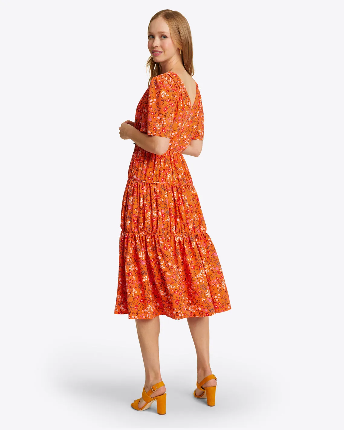 Margo Flutter Sleeve Dress in Apricot Pansy Floral