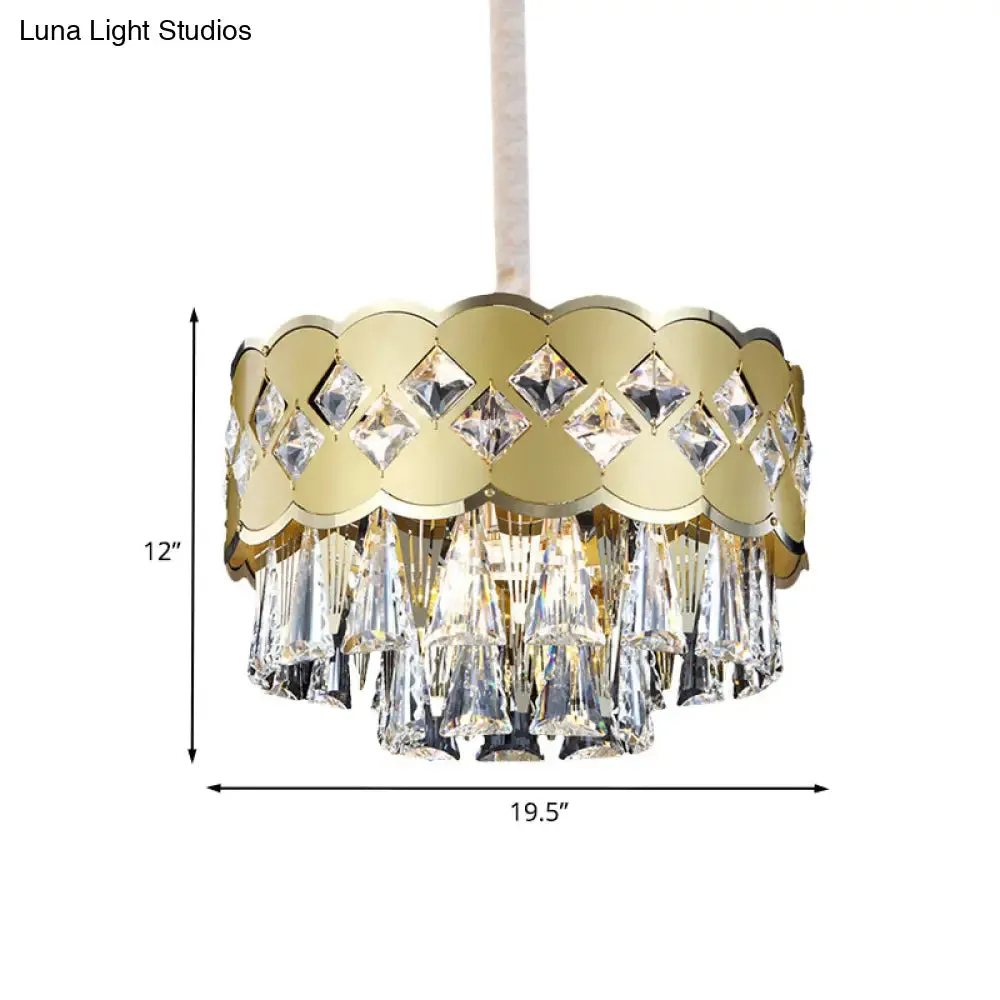 Modern Crystal 9-Light Gold Chandelier: Tiered Round Pendant for Bedroom Lighting