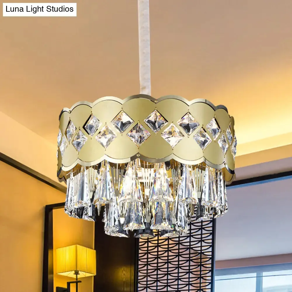 Modern Crystal 9-Light Gold Chandelier: Tiered Round Pendant for Bedroom Lighting