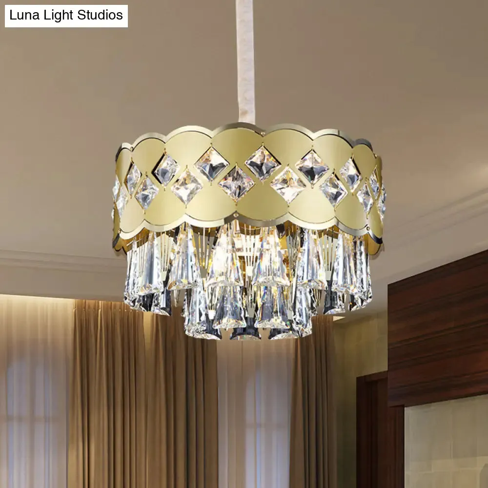 Modern Crystal 9-Light Gold Chandelier: Tiered Round Pendant for Bedroom Lighting