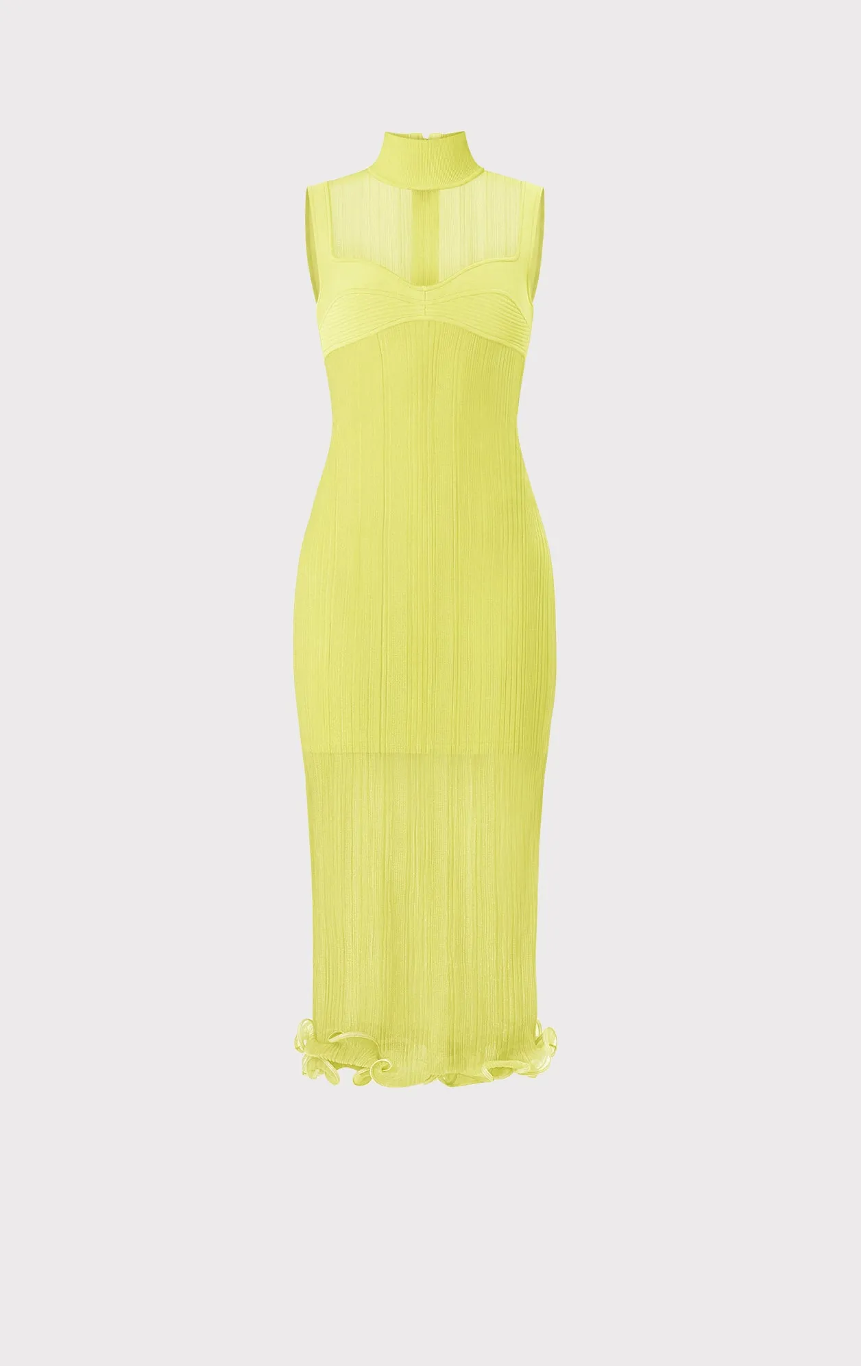 SHEER LAYERED MIDI DRESS WITH RUFFLE