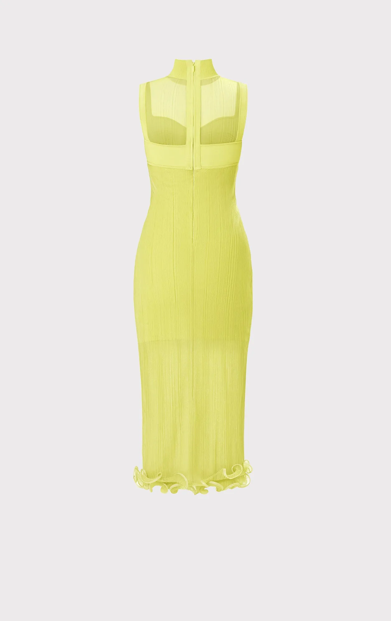 SHEER LAYERED MIDI DRESS WITH RUFFLE