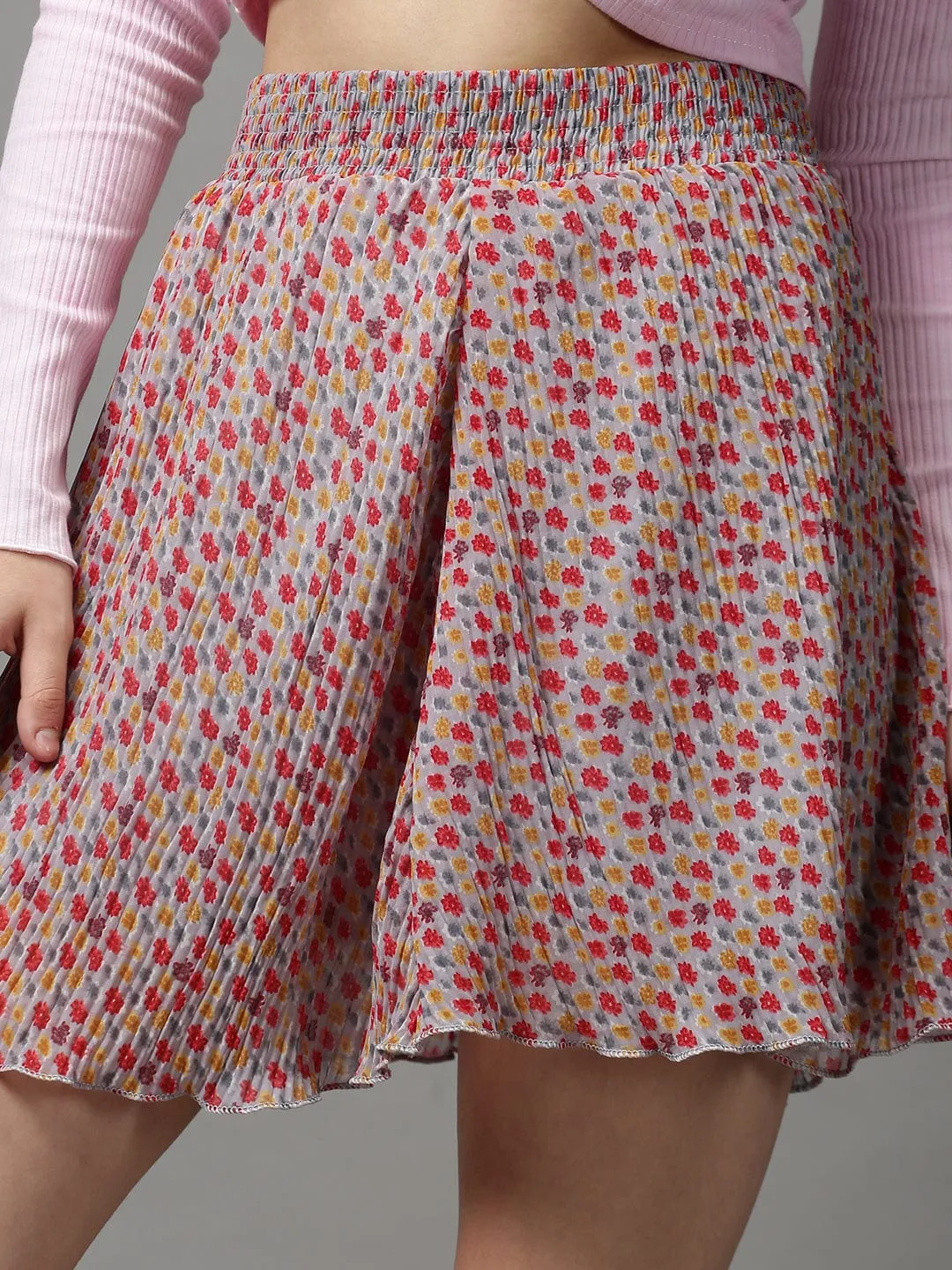 Women Grey Printed Mini Flared Skirts