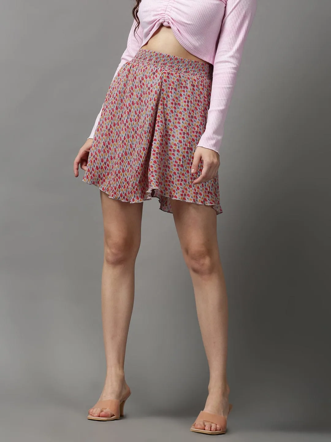 Women Grey Printed Mini Flared Skirts