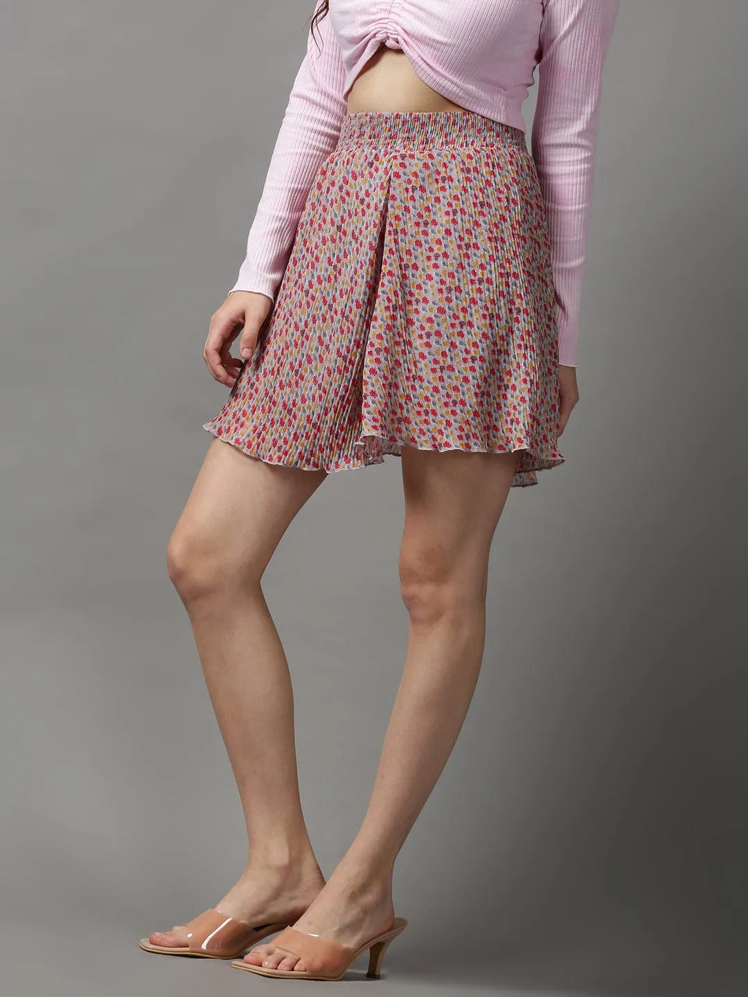 Women Grey Printed Mini Flared Skirts