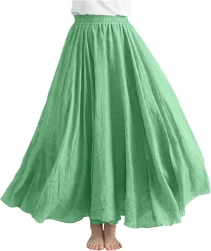 Womens Summer Flowy Swing Tiered A-Line Midi Skirt Fashion Trendy Casual Elastic Waist Pleated Long Beach Skirts